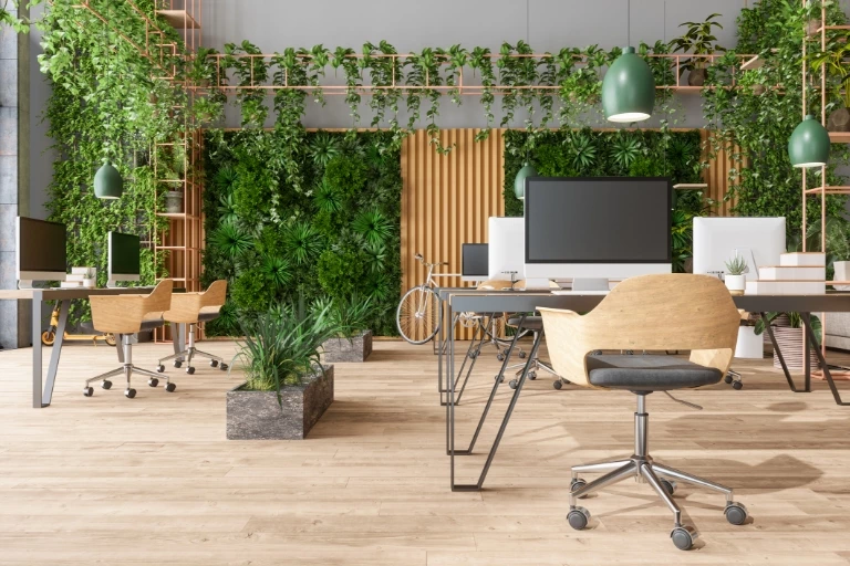 nowoczesne biuro z duża ilością roślin